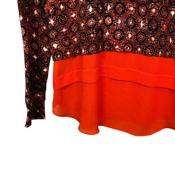 Michael Kors Geometric Print Layered Blouse Sweater Top M Red Orange Mix - Picture 4 of 9